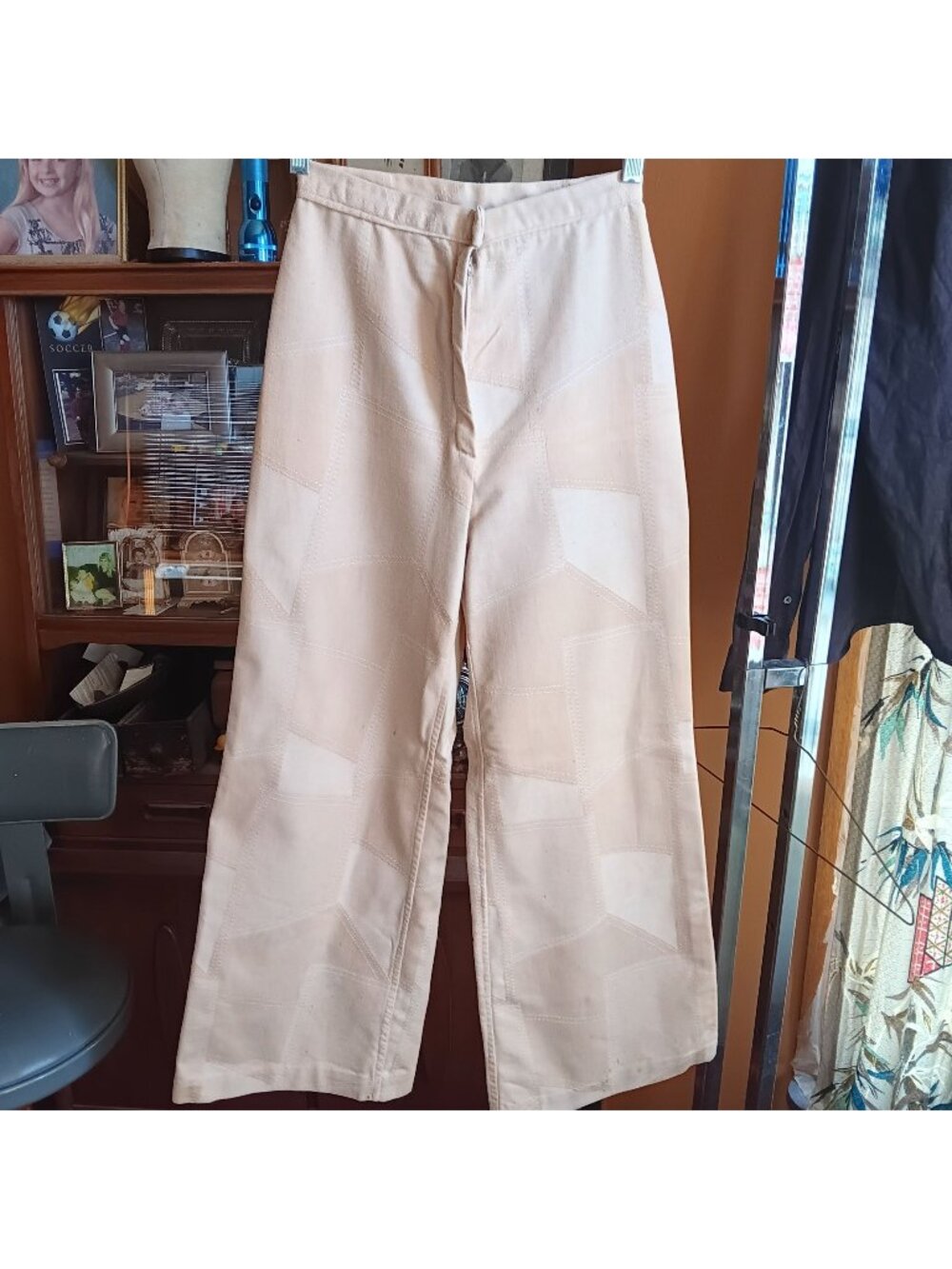 Patchwork Print Wide-Leg Vintage Bellbottom Pants 23x28 1OF1 Handmade 1970's Mod